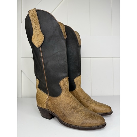 Vintage Leather Cowboy Boots Womens 6.5M Made in USA Black & Tan Western‎ - Picture 2 of 15